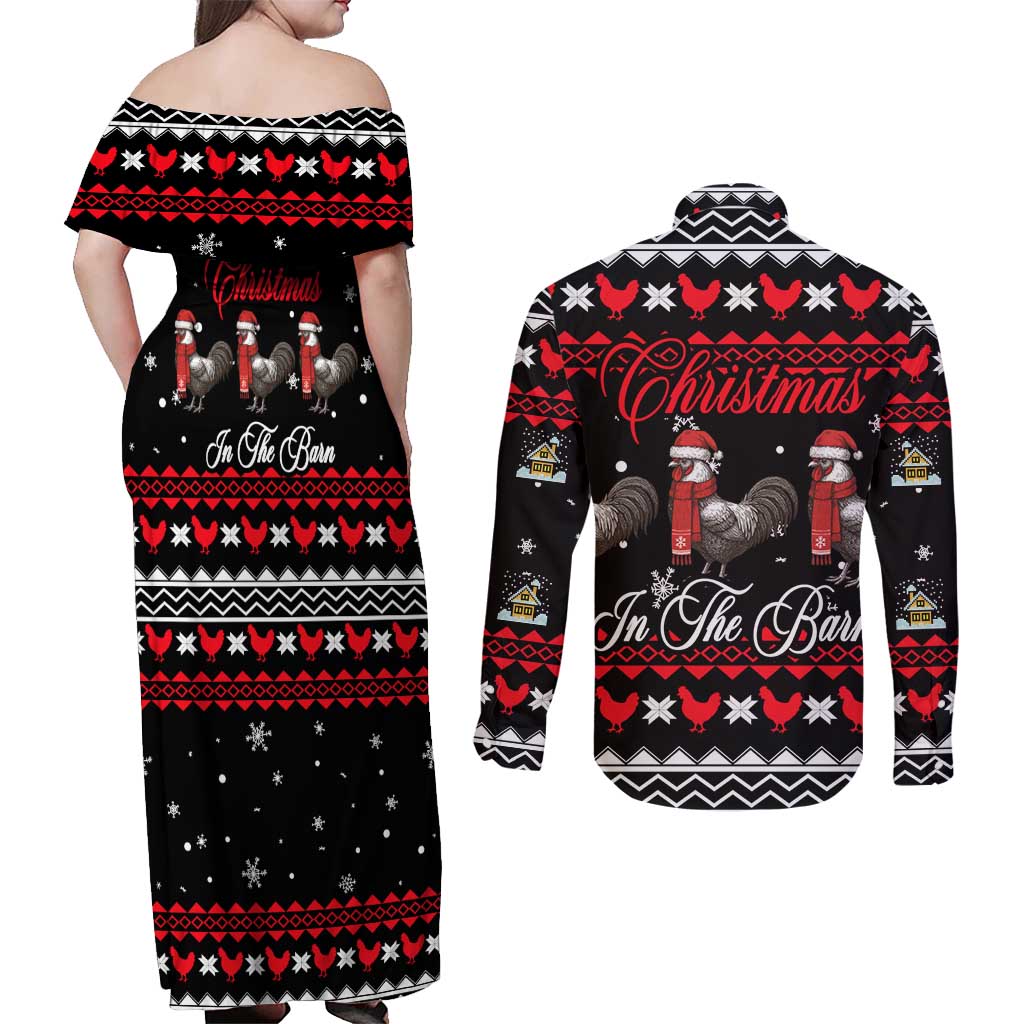 Chicken Farm Christmas Couples Matching Off Shoulder Maxi Dress and Long Sleeve Button Shirt Xmas Holiday Patterns - Wonder Print Shop