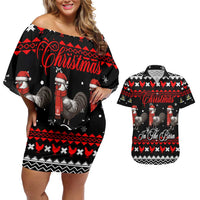 Chicken Farm Christmas Couples Matching Off Shoulder Short Dress and Hawaiian Shirt Xmas Holiday Patterns - Wonder Print Shop