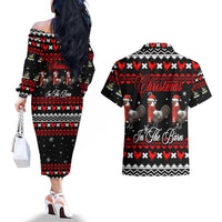 Chicken Farm Christmas Couples Matching Off The Shoulder Long Sleeve Dress and Hawaiian Shirt Xmas Holiday Patterns - Wonder Print Shop