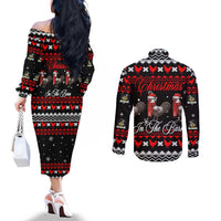 Chicken Farm Christmas Couples Matching Off The Shoulder Long Sleeve Dress and Long Sleeve Button Shirt Xmas Holiday Patterns - Wonder Print Shop