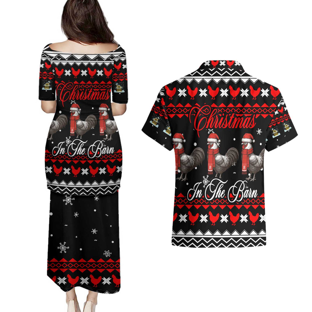 Chicken Farm Christmas Couples Matching Puletasi and Hawaiian Shirt Xmas Holiday Patterns - Wonder Print Shop