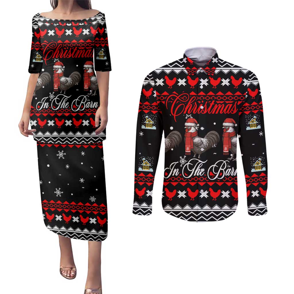 Chicken Farm Christmas Couples Matching Puletasi and Long Sleeve Button Shirt Xmas Holiday Patterns - Wonder Print Shop