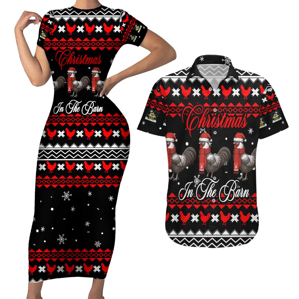 Chicken Farm Christmas Couples Matching Short Sleeve Bodycon Dress and Hawaiian Shirt Xmas Holiday Patterns - Wonder Print Shop