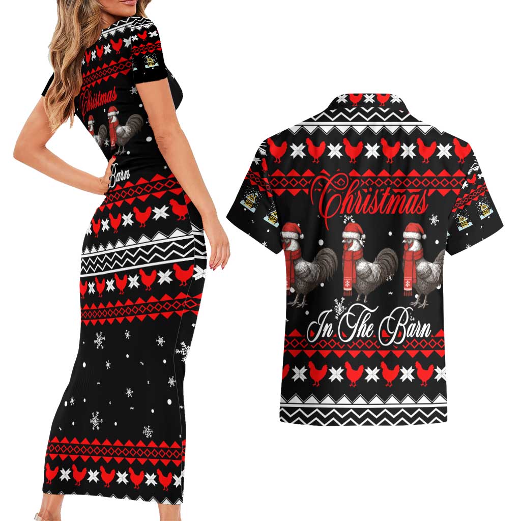 Chicken Farm Christmas Couples Matching Short Sleeve Bodycon Dress and Hawaiian Shirt Xmas Holiday Patterns - Wonder Print Shop