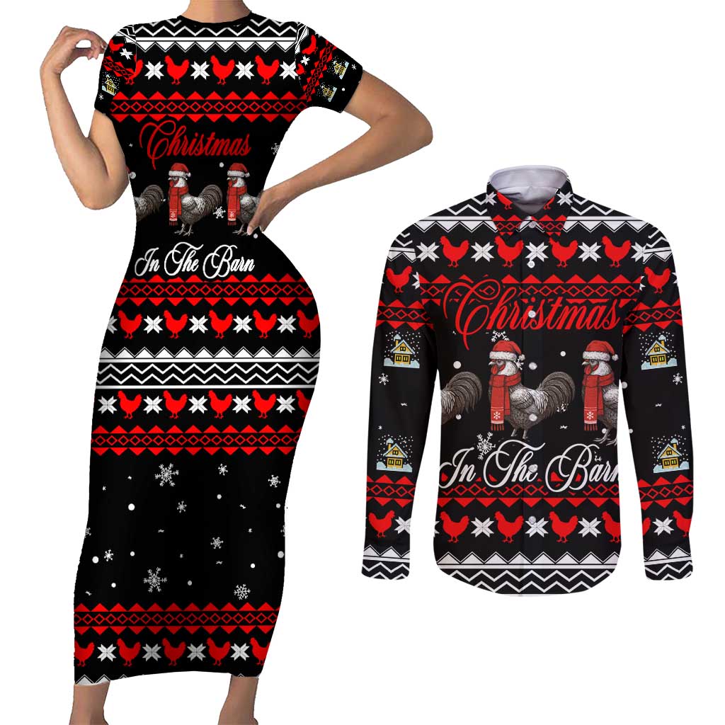 Chicken Farm Christmas Couples Matching Short Sleeve Bodycon Dress and Long Sleeve Button Shirt Xmas Holiday Patterns - Wonder Print Shop