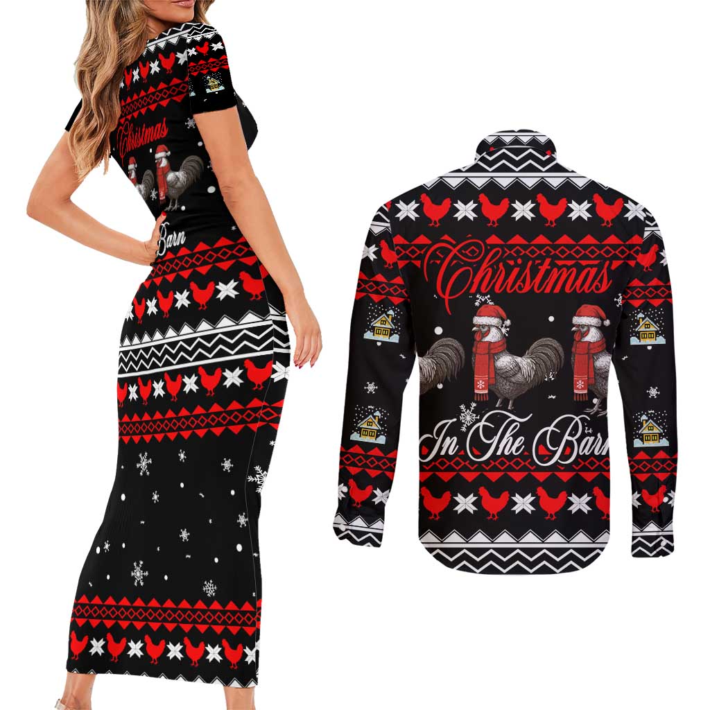 Chicken Farm Christmas Couples Matching Short Sleeve Bodycon Dress and Long Sleeve Button Shirt Xmas Holiday Patterns - Wonder Print Shop