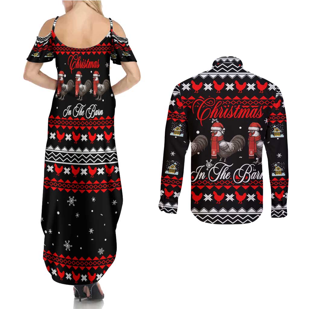 Chicken Farm Christmas Couples Matching Summer Maxi Dress and Long Sleeve Button Shirt Xmas Holiday Patterns - Wonder Print Shop