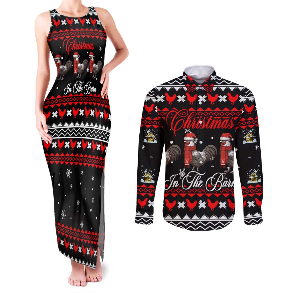 Chicken Farm Christmas Couples Matching Tank Maxi Dress and Long Sleeve Button Shirt Xmas Holiday Patterns - Wonder Print Shop