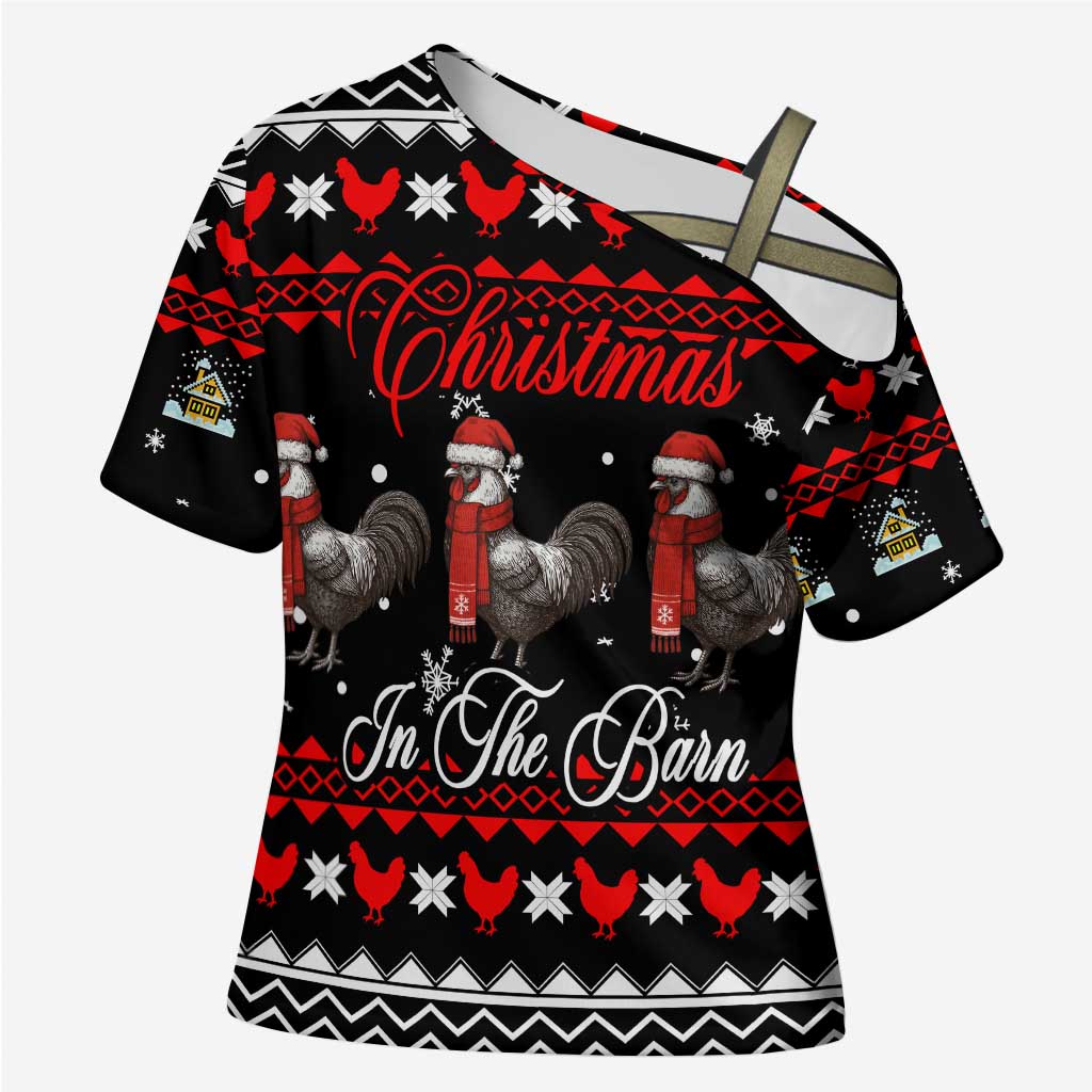 Chicken Farm Christmas Cross Shoulder Shirt Xmas Holiday Patterns - Wonder Print Shop