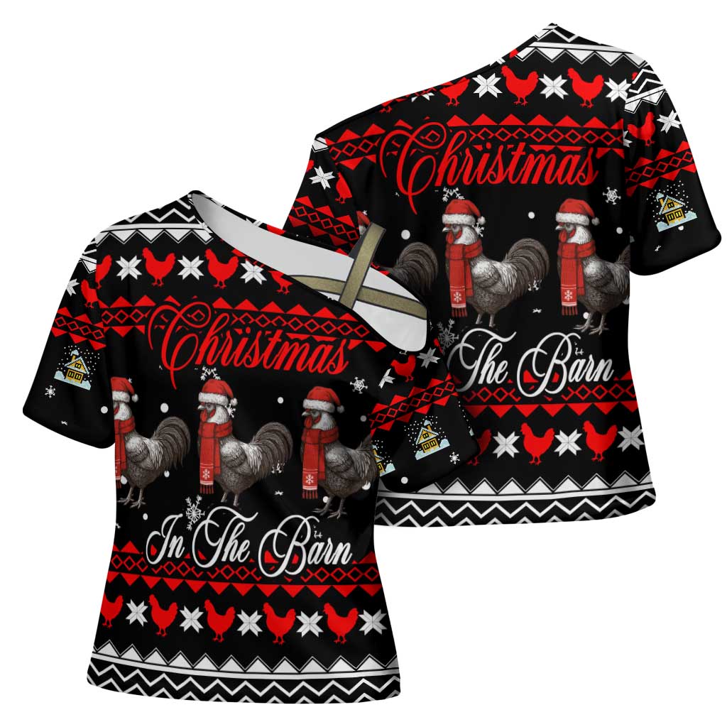 Chicken Farm Christmas Cross Shoulder Shirt Xmas Holiday Patterns - Wonder Print Shop