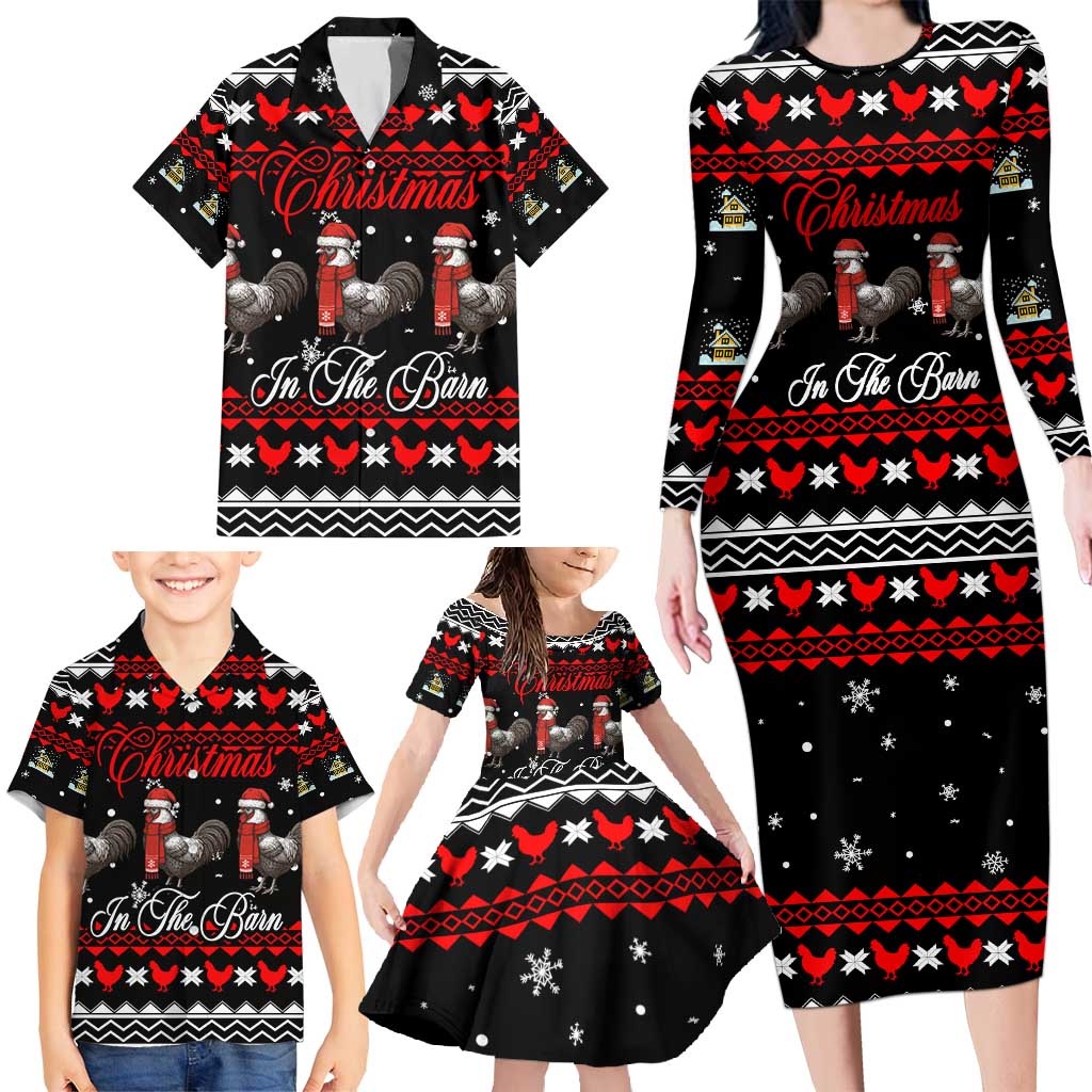 Chicken Farm Christmas Family Matching Long Sleeve Bodycon Dress and Hawaiian Shirt Xmas Holiday Patterns - Wonder Print Shop