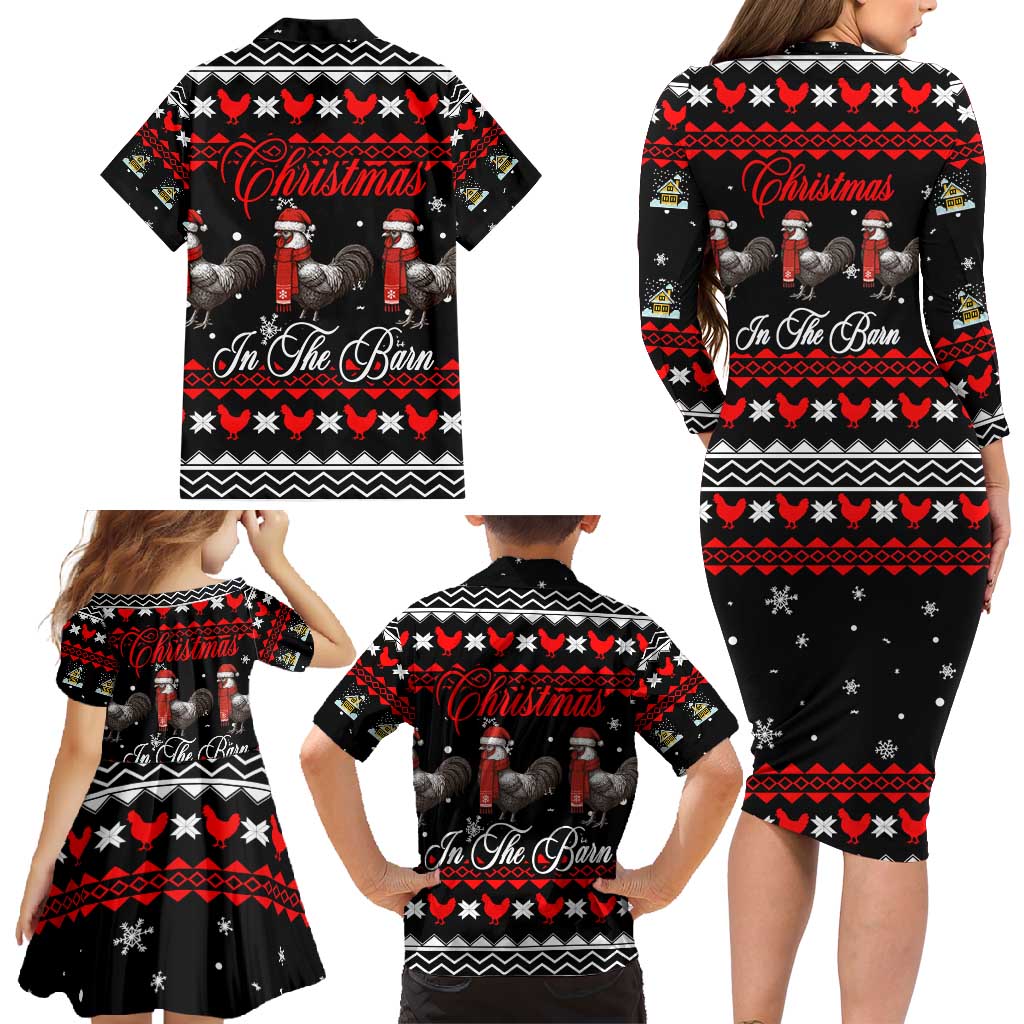 Chicken Farm Christmas Family Matching Long Sleeve Bodycon Dress and Hawaiian Shirt Xmas Holiday Patterns - Wonder Print Shop