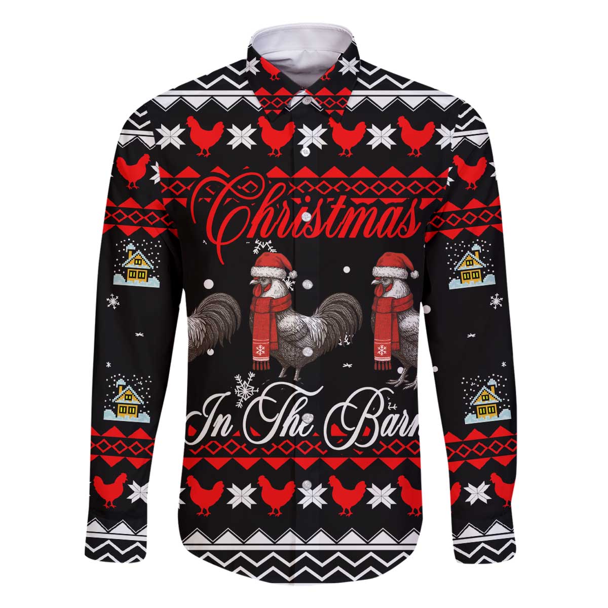 Chicken Farm Christmas Family Matching Off The Shoulder Long Sleeve Dress and Hawaiian Shirt Xmas Holiday Patterns - Wonder Print Shop
