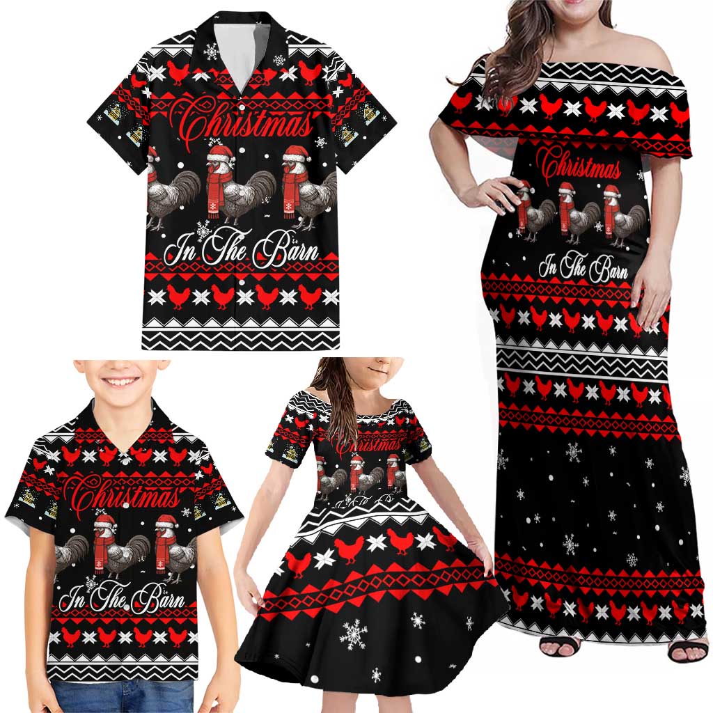 Chicken Farm Christmas Family Matching Off Shoulder Maxi Dress and Hawaiian Shirt Xmas Holiday Patterns - Wonder Print Shop