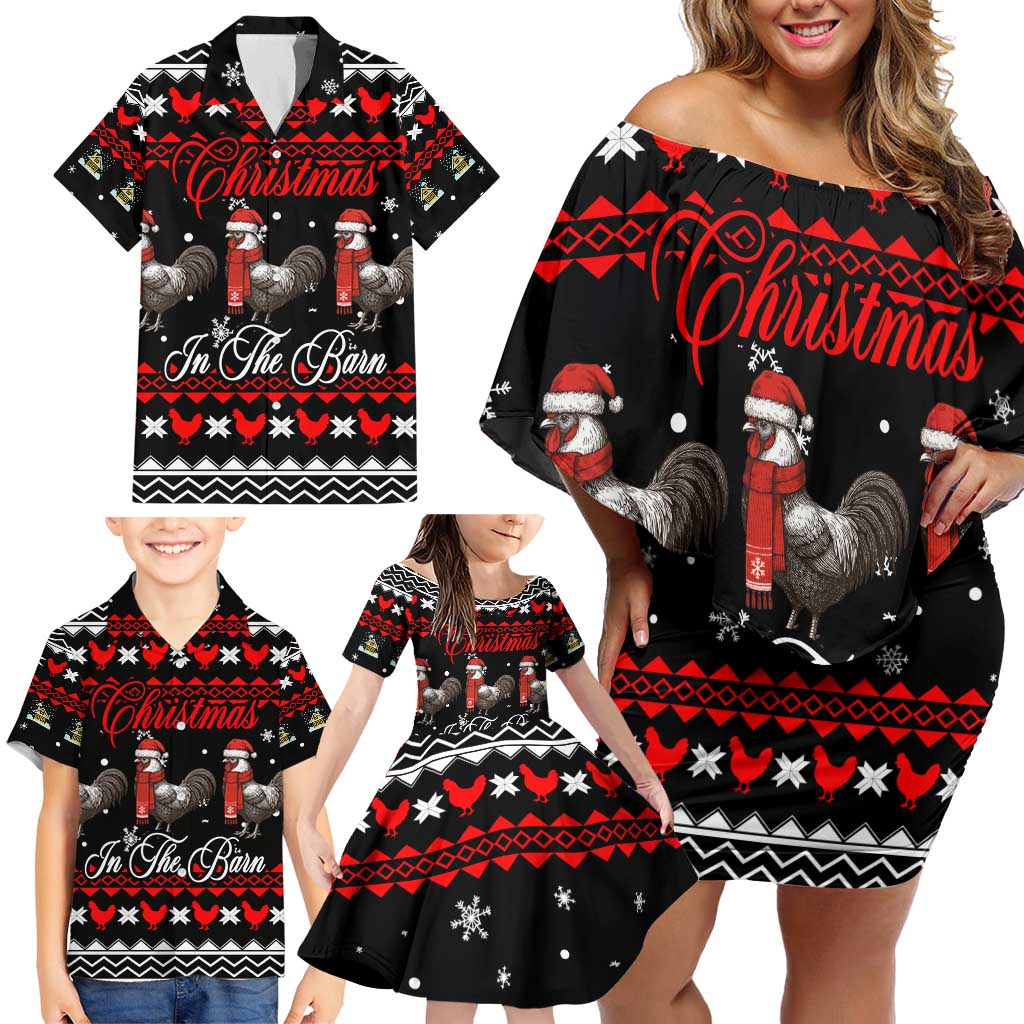 Chicken Farm Christmas Family Matching Off Shoulder Short Dress and Hawaiian Shirt Xmas Holiday Patterns - Wonder Print Shop