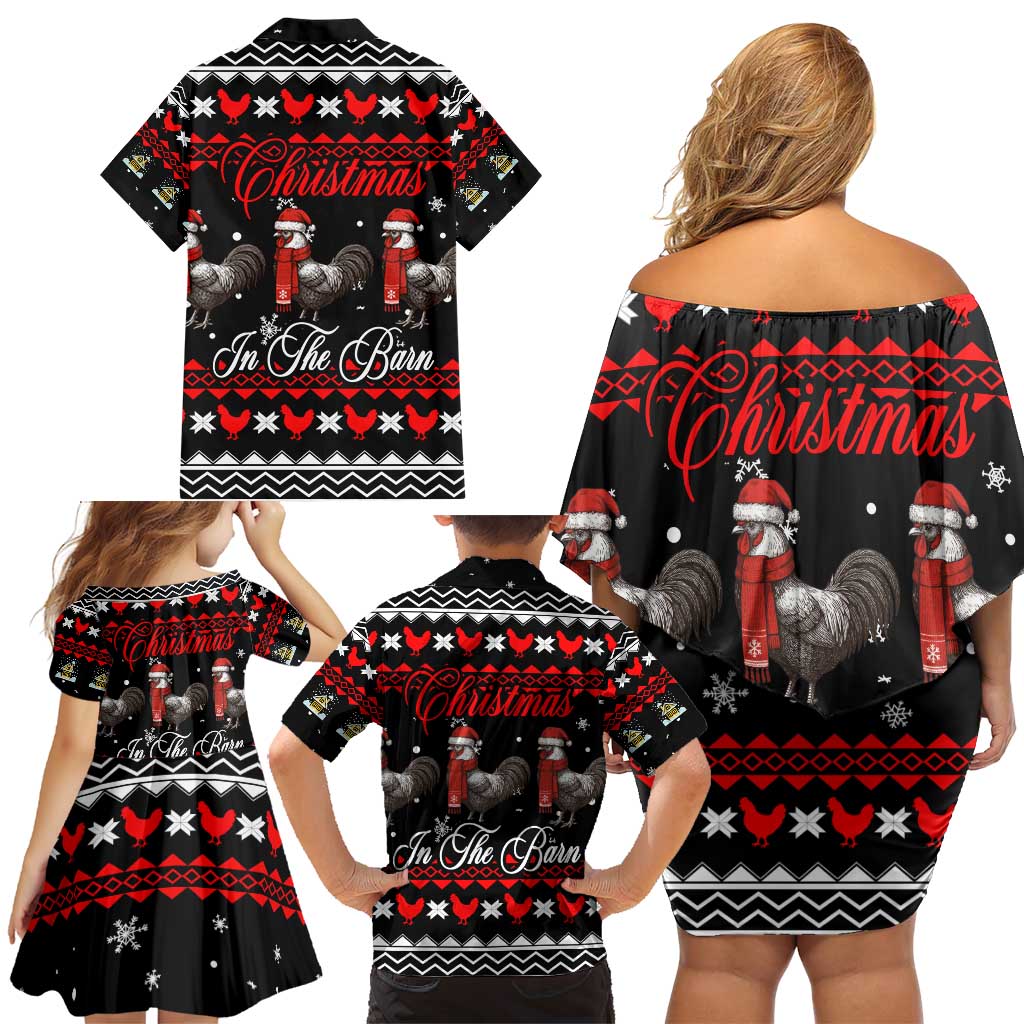 Chicken Farm Christmas Family Matching Off Shoulder Short Dress and Hawaiian Shirt Xmas Holiday Patterns - Wonder Print Shop