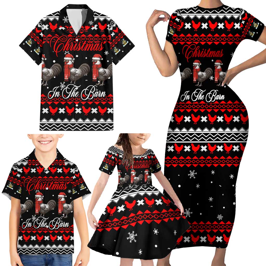 Chicken Farm Christmas Family Matching Short Sleeve Bodycon Dress and Hawaiian Shirt Xmas Holiday Patterns - Wonder Print Shop