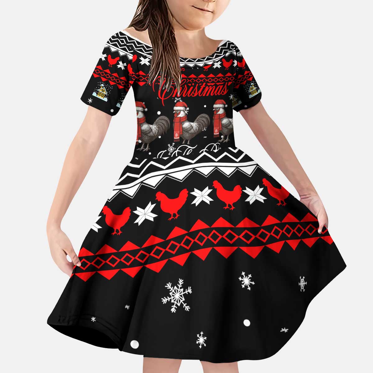 Chicken Farm Christmas Kid Short Sleeve Dress Xmas Holiday Patterns - Wonder Print Shop