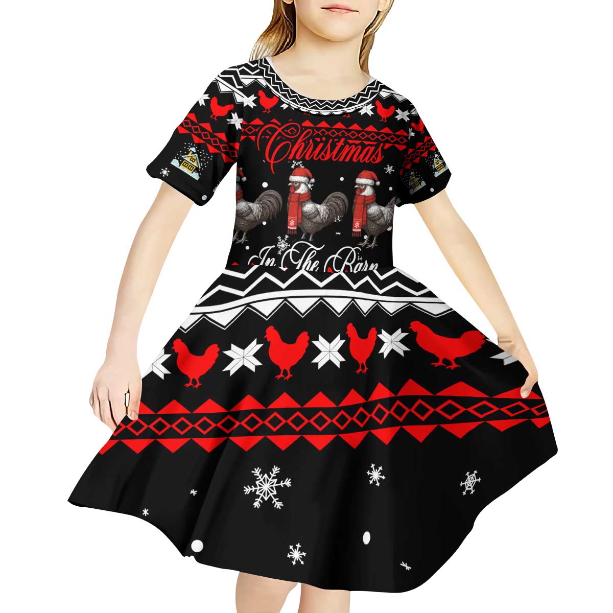 Chicken Farm Christmas Kid Short Sleeve Dress Xmas Holiday Patterns - Wonder Print Shop