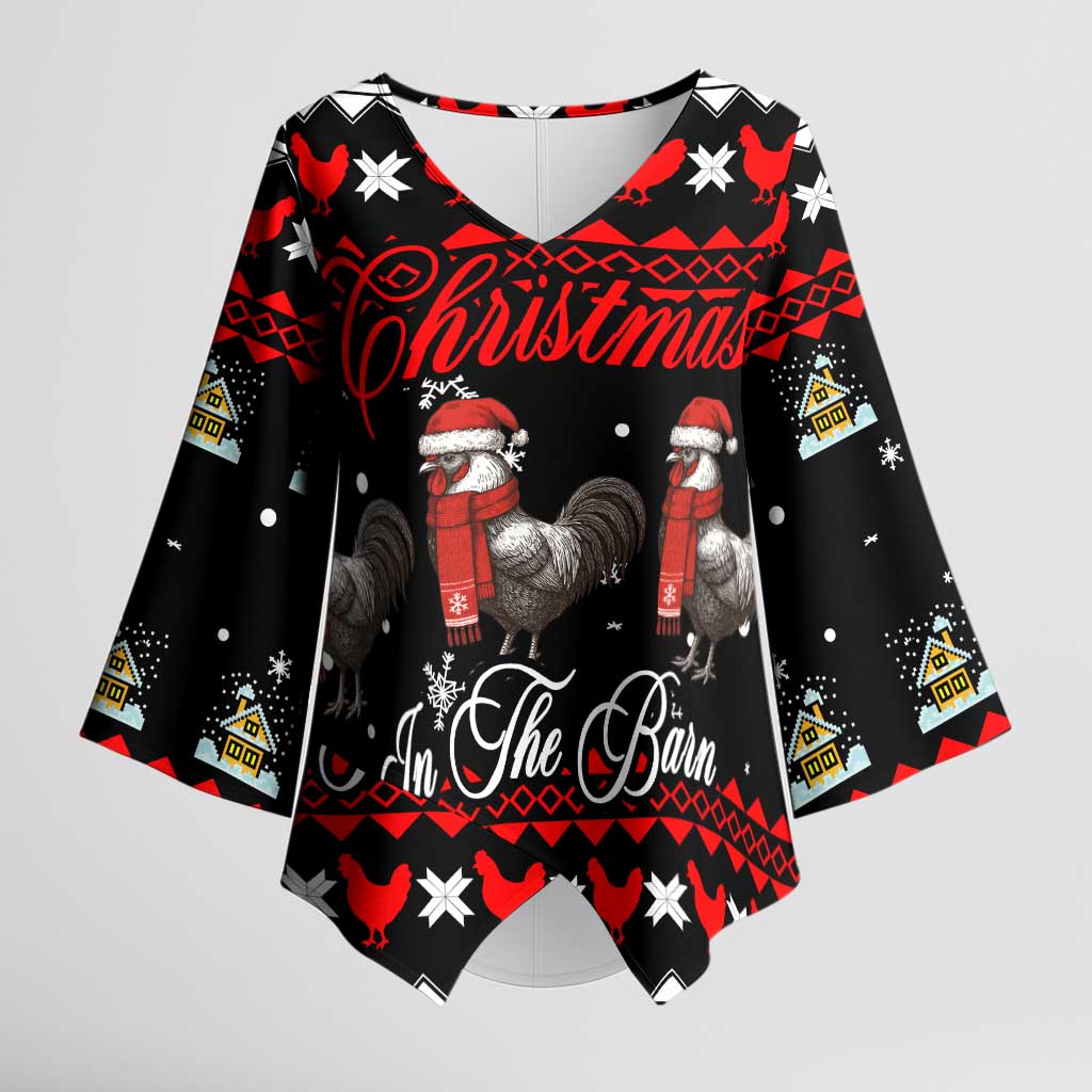 Chicken Farm Christmas Kimono Sleeve Blouse Xmas Holiday Patterns - Wonder Print Shop