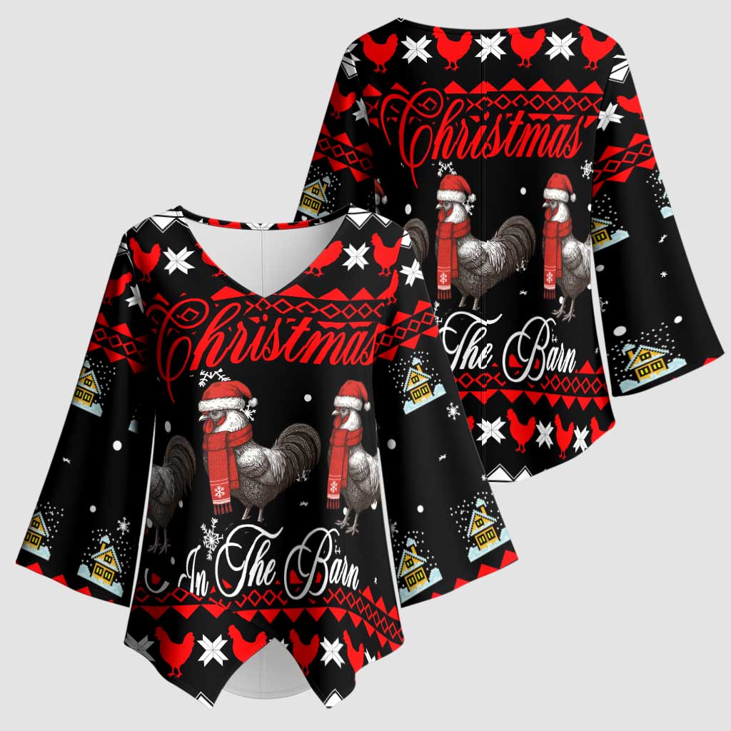 Chicken Farm Christmas Kimono Sleeve Blouse Xmas Holiday Patterns - Wonder Print Shop