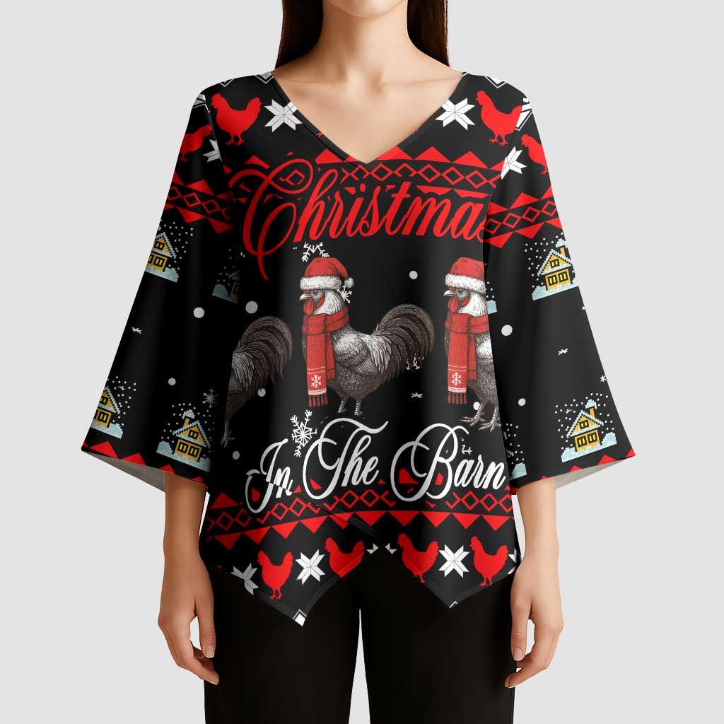Chicken Farm Christmas Kimono Sleeve Blouse Xmas Holiday Patterns - Wonder Print Shop