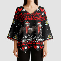 Chicken Farm Christmas Kimono Sleeve Blouse Xmas Holiday Patterns - Wonder Print Shop