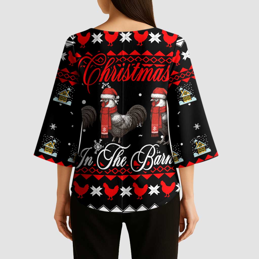 Chicken Farm Christmas Kimono Sleeve Blouse Xmas Holiday Patterns - Wonder Print Shop