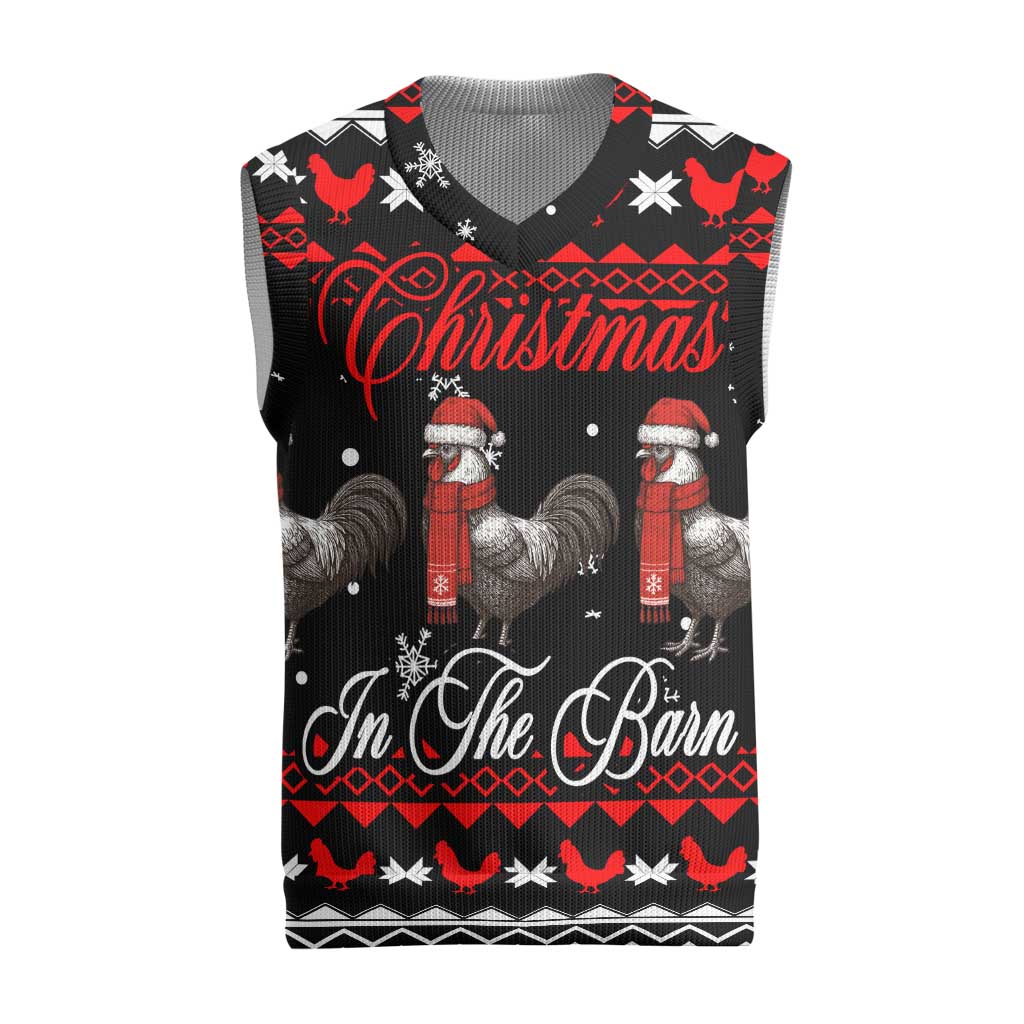 Chicken Farm Christmas Knitted V-Neck Vest Xmas Holiday Patterns - Wonder Print Shop