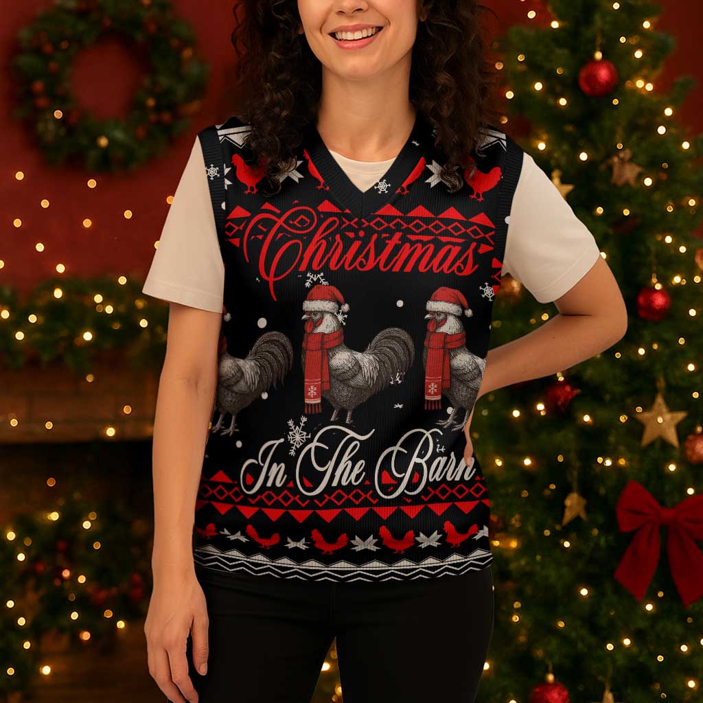 Chicken Farm Christmas Knitted V-Neck Vest Xmas Holiday Patterns - Wonder Print Shop