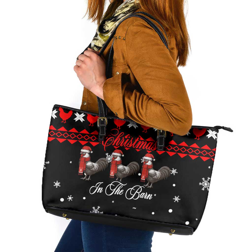 Chicken Farm Christmas Leather Tote Bag Xmas Holiday Patterns - Wonder Print Shop