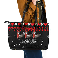 Chicken Farm Christmas Leather Tote Bag Xmas Holiday Patterns - Wonder Print Shop