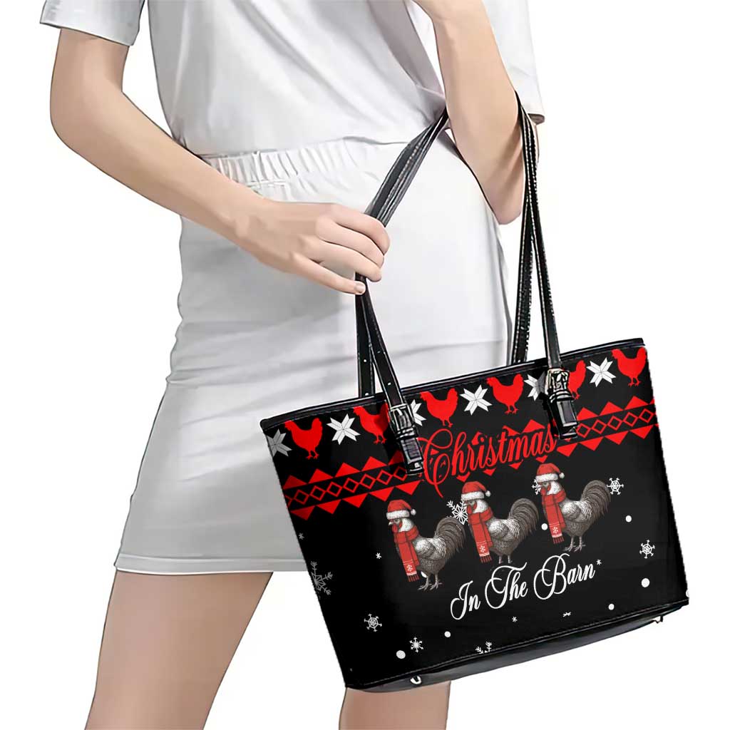 Chicken Farm Christmas Leather Tote Bag Xmas Holiday Patterns - Wonder Print Shop