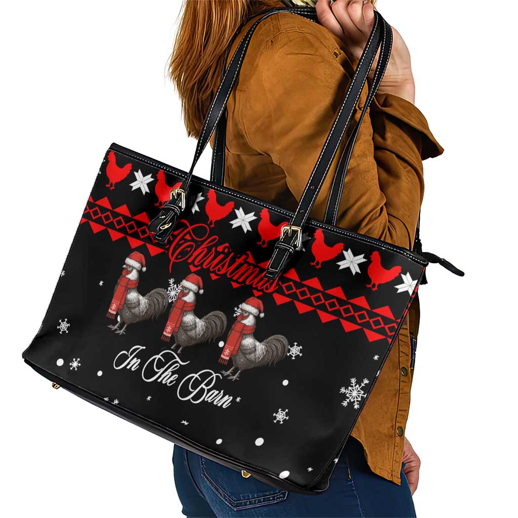 Chicken Farm Christmas Leather Tote Bag Xmas Holiday Patterns - Wonder Print Shop