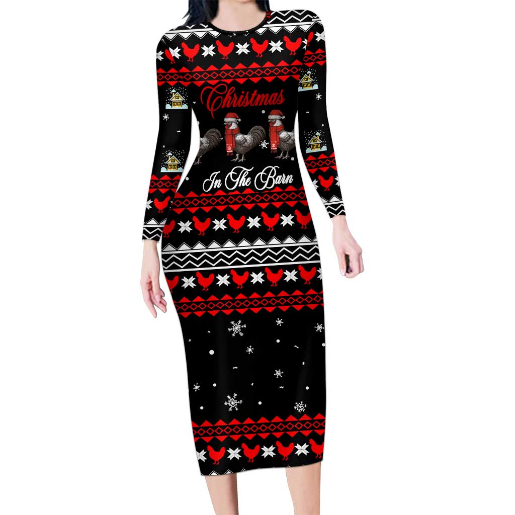 Chicken Farm Christmas Long Sleeve Bodycon Dress Xmas Holiday Patterns - Wonder Print Shop