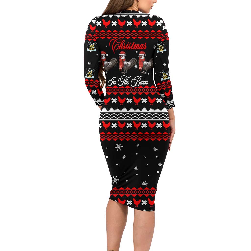 Chicken Farm Christmas Long Sleeve Bodycon Dress Xmas Holiday Patterns - Wonder Print Shop