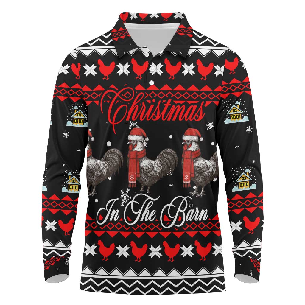 Chicken Farm Christmas Long Sleeve Polo Shirt Xmas Holiday Patterns - Wonder Print Shop