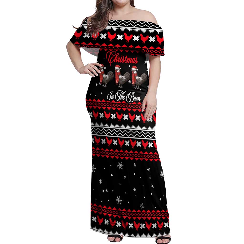 Chicken Farm Christmas Off Shoulder Maxi Dress Xmas Holiday Patterns - Wonder Print Shop