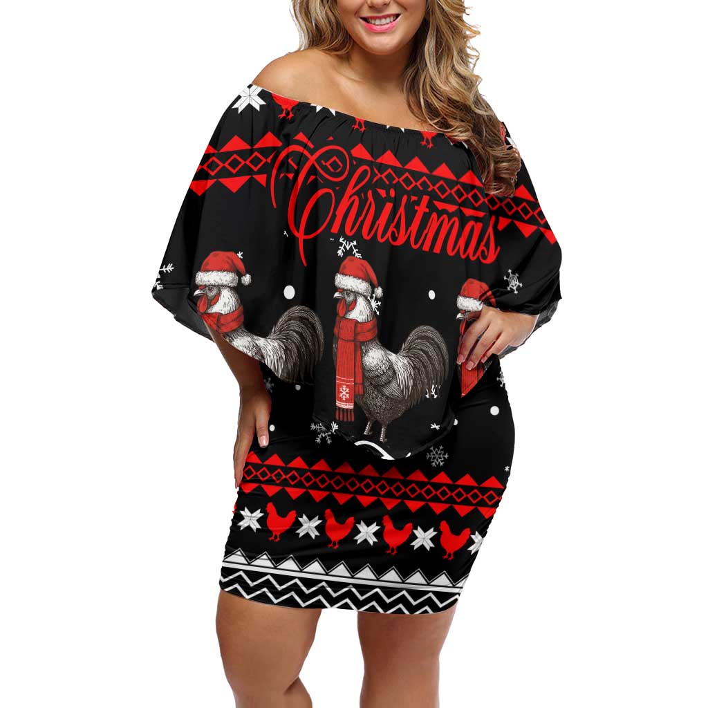 Chicken Farm Christmas Off Shoulder Short Dress Xmas Holiday Patterns - Wonder Print Shop