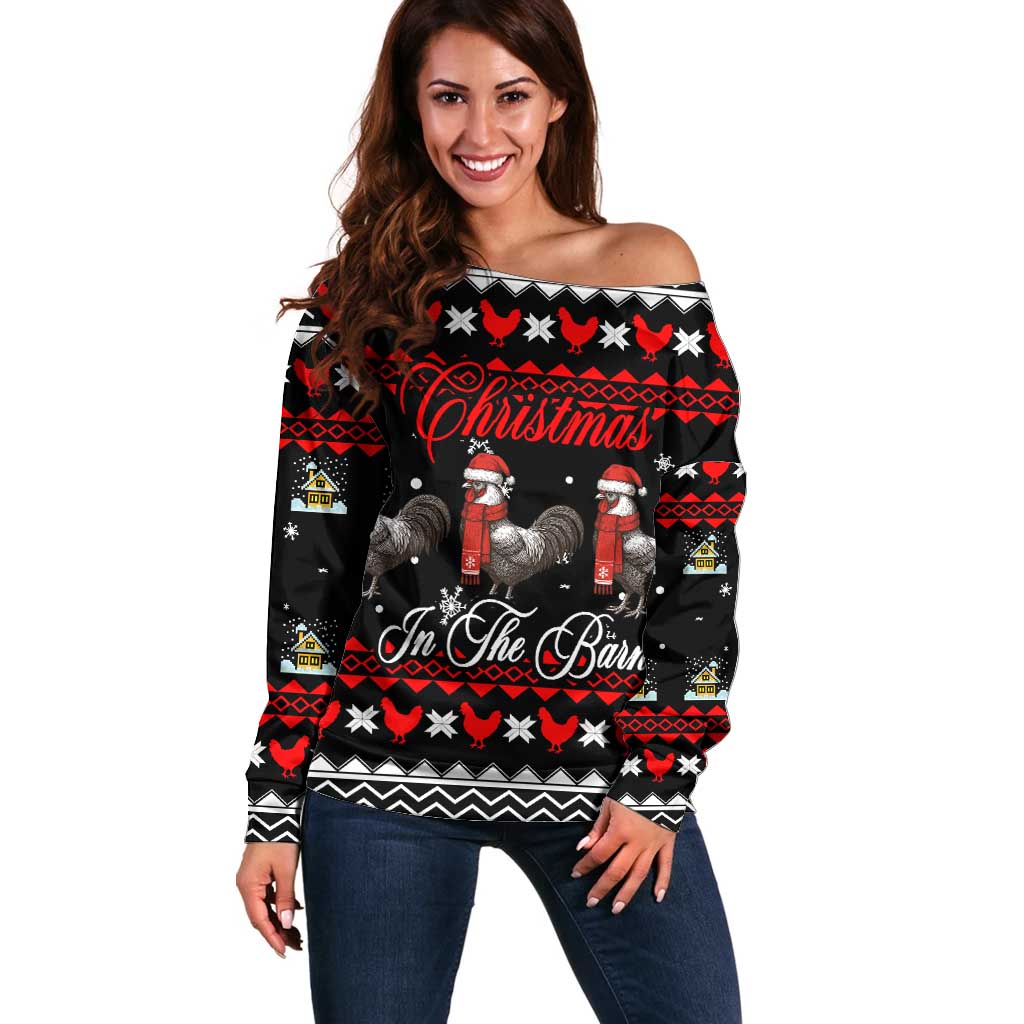 Chicken Farm Christmas Off Shoulder Sweater Xmas Holiday Patterns - Wonder Print Shop