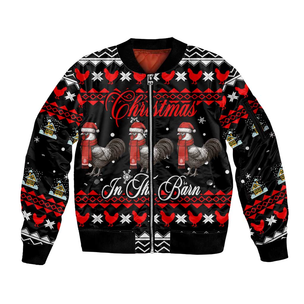 Chicken Farm Christmas Sleeve Zip Bomber Jacket Xmas Holiday Patterns - Wonder Print Shop