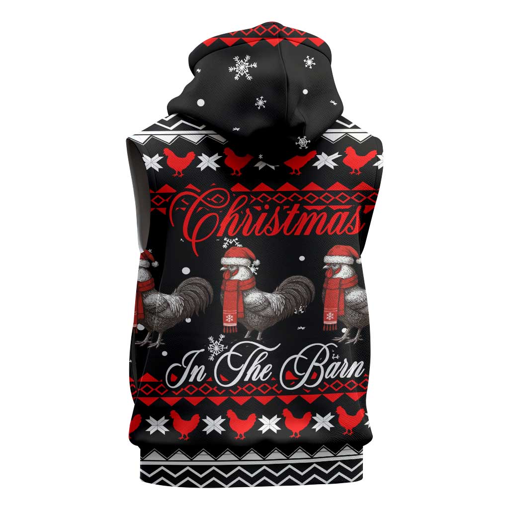 Chicken Farm Christmas Sleeveless Hoodie Xmas Holiday Patterns - Wonder Print Shop