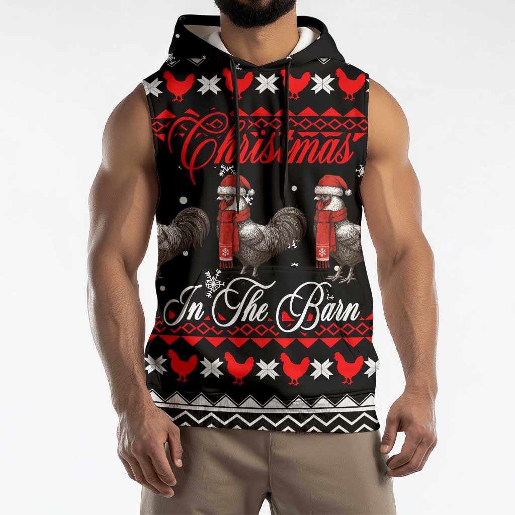 Chicken Farm Christmas Sleeveless Hoodie Xmas Holiday Patterns - Wonder Print Shop