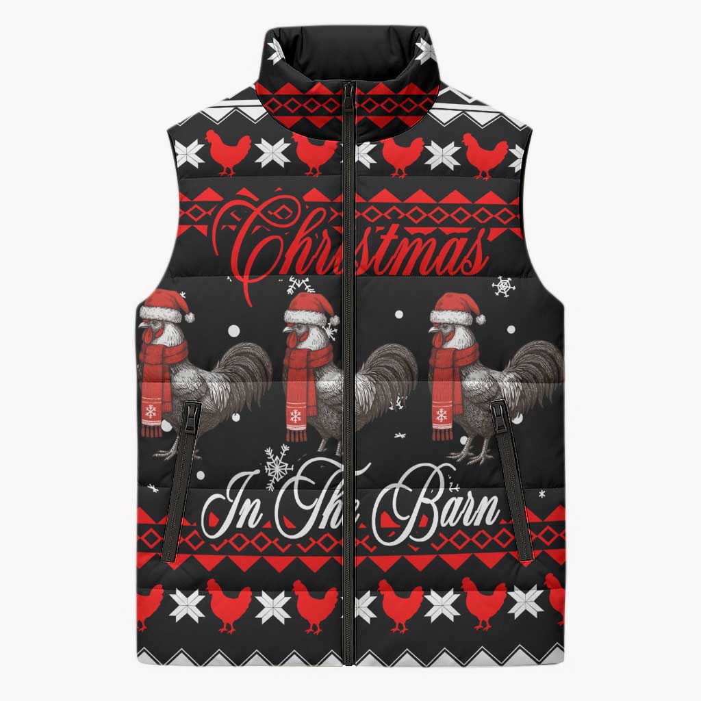 Chicken Farm Christmas Sleeveless Puffer Jacket Xmas Holiday Patterns - Wonder Print Shop