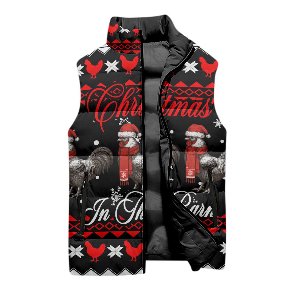 Chicken Farm Christmas Sleeveless Puffer Jacket Xmas Holiday Patterns - Wonder Print Shop