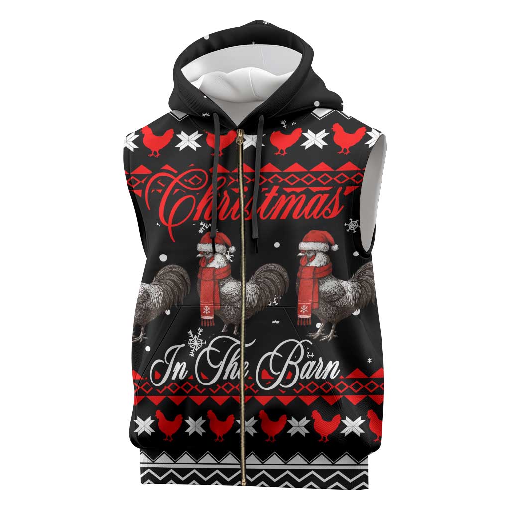 Chicken Farm Christmas Sleeveless Zip Hoodie Xmas Holiday Patterns - Wonder Print Shop