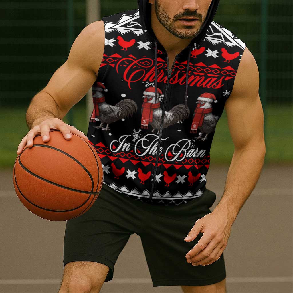 Chicken Farm Christmas Sleeveless Zip Hoodie Xmas Holiday Patterns - Wonder Print Shop