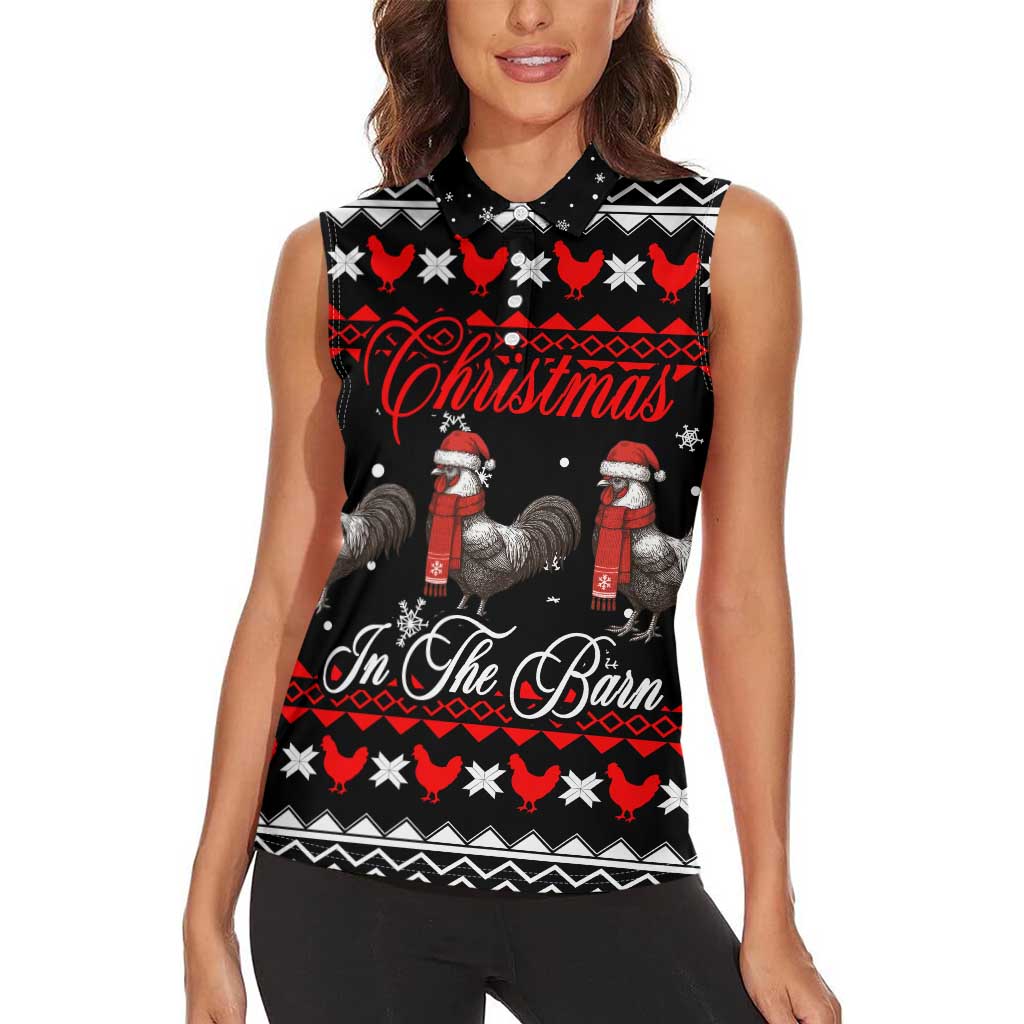 Chicken Farm Christmas Women Sleeveless Polo Shirt Xmas Holiday Patterns - Wonder Print Shop