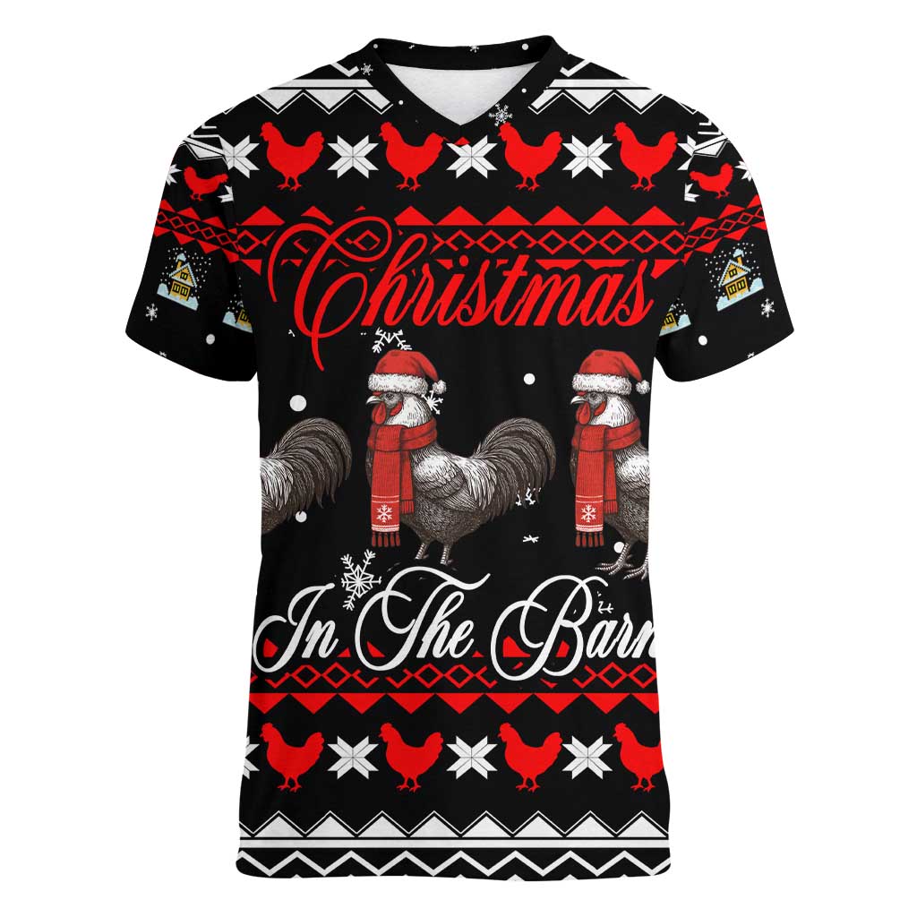 Chicken Farm Christmas Women V-Neck T-Shirt Xmas Holiday Patterns - Wonder Print Shop