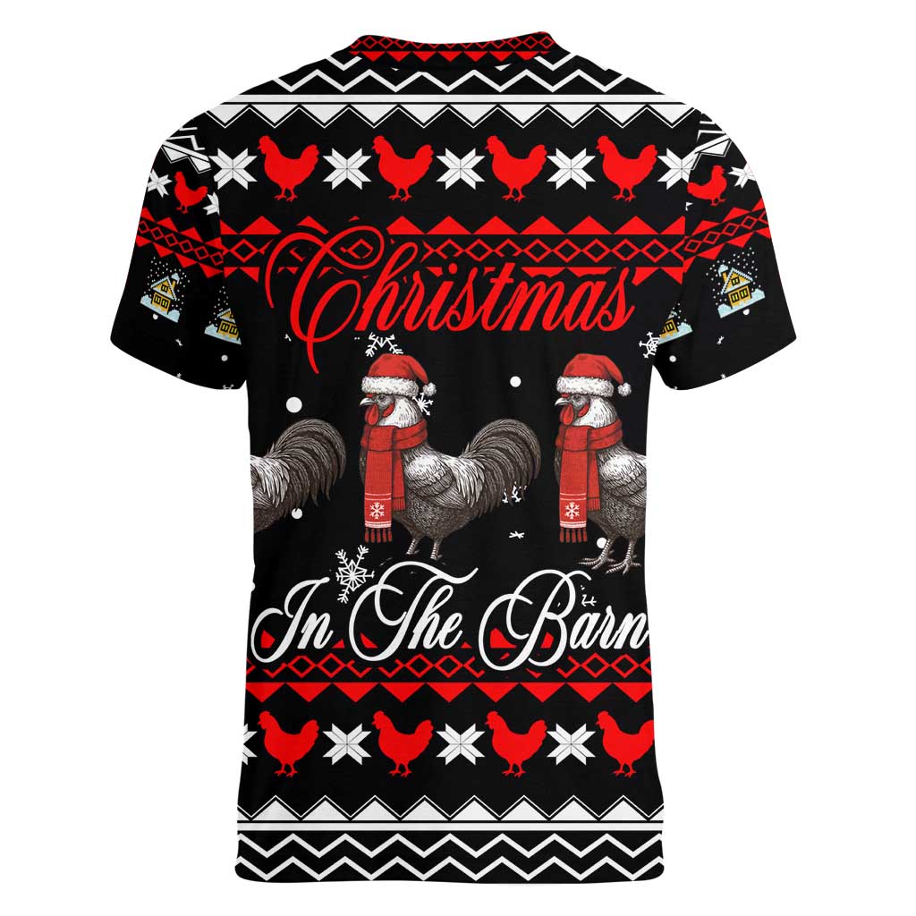 Chicken Farm Christmas Women V-Neck T-Shirt Xmas Holiday Patterns - Wonder Print Shop